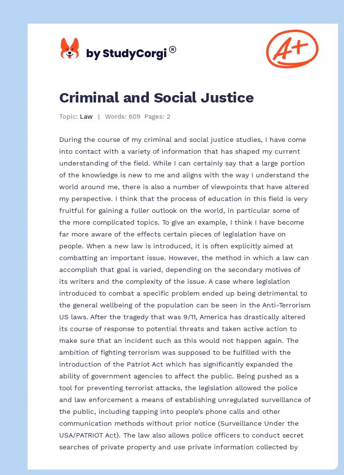 Criminal and Social Justice. Page 1