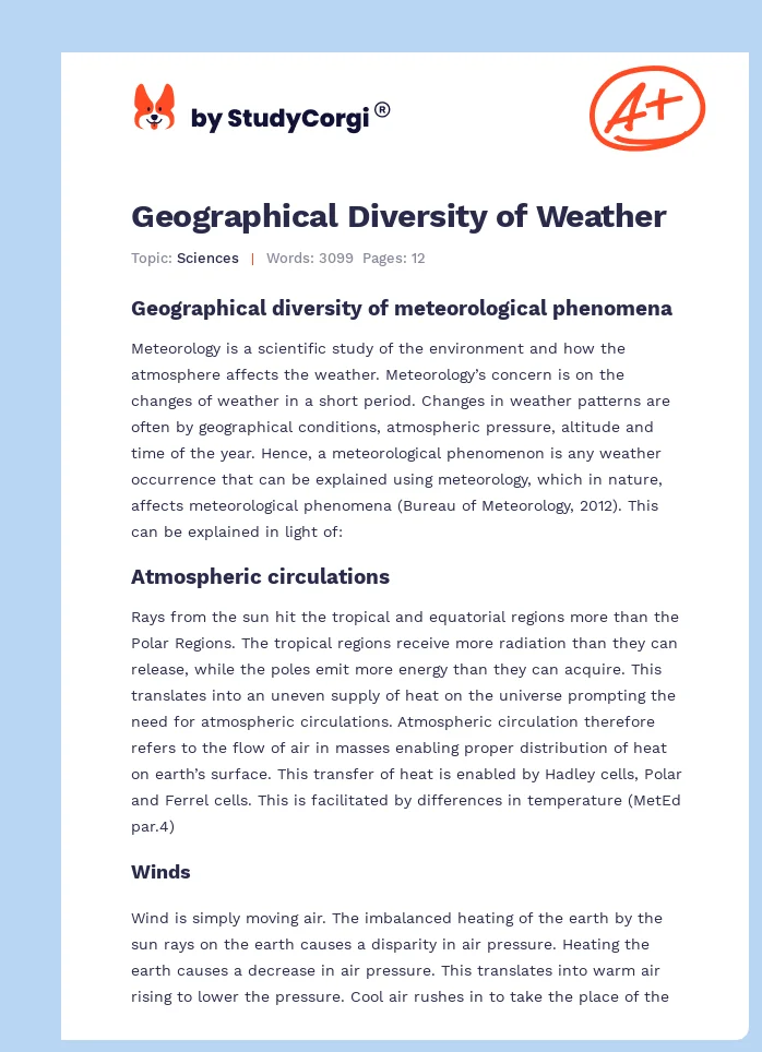 Geographical Diversity of Weather. Page 1