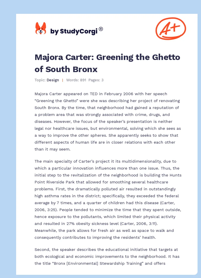 Majora Carter: Greening the Ghetto of South Bronx. Page 1