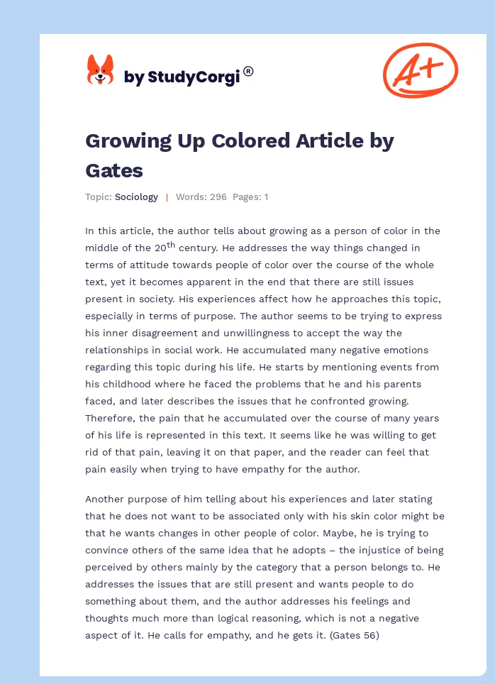 Growing Up Colored Article by Gates. Page 1