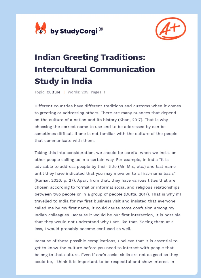 Indian Greeting Traditions: Intercultural Communication Study in India. Page 1