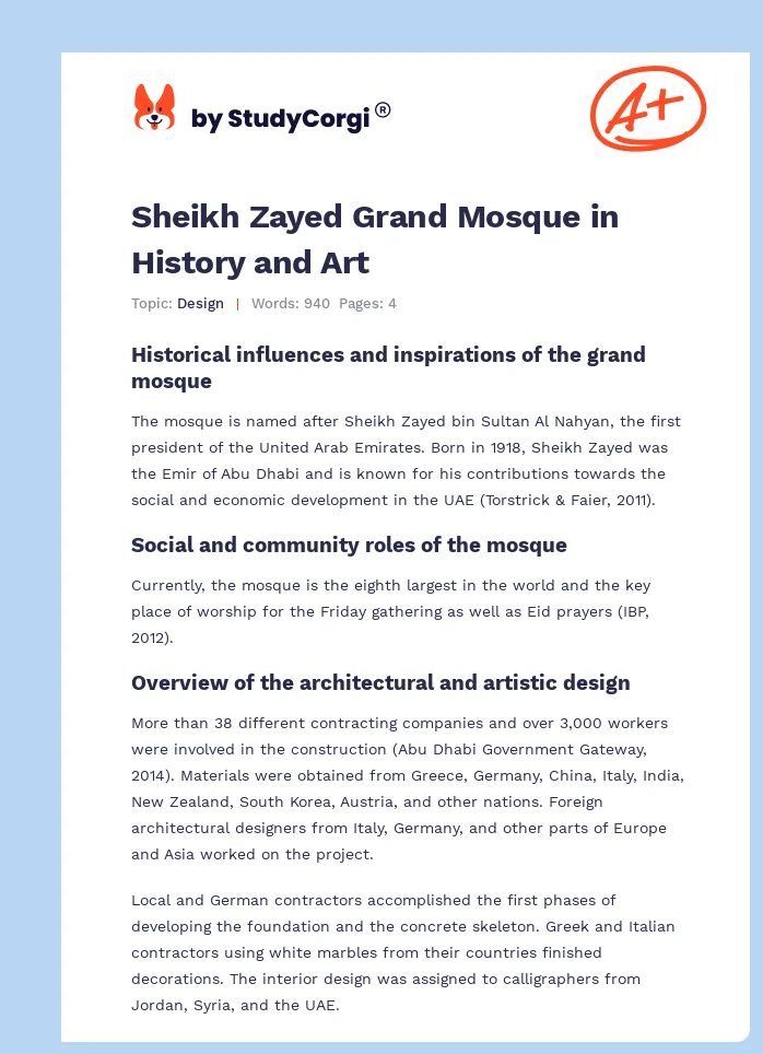 Sheikh Zayed Grand Mosque in History and Art. Page 1