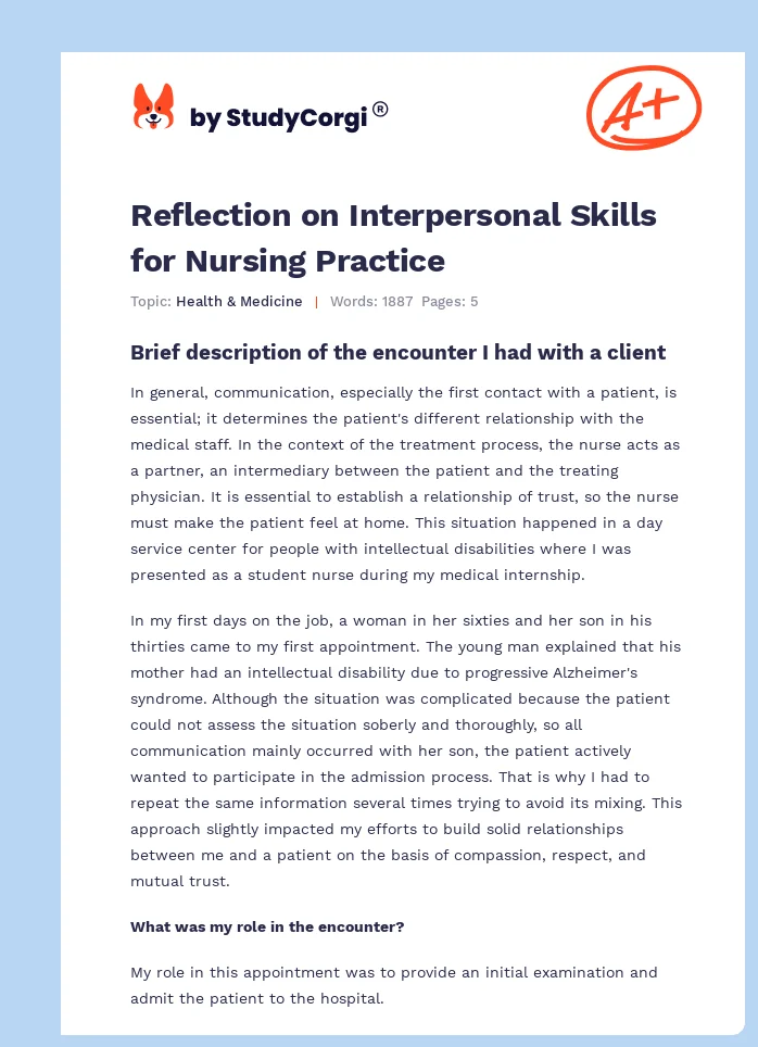 Reflection on Interpersonal Skills for Nursing Practice. Page 1