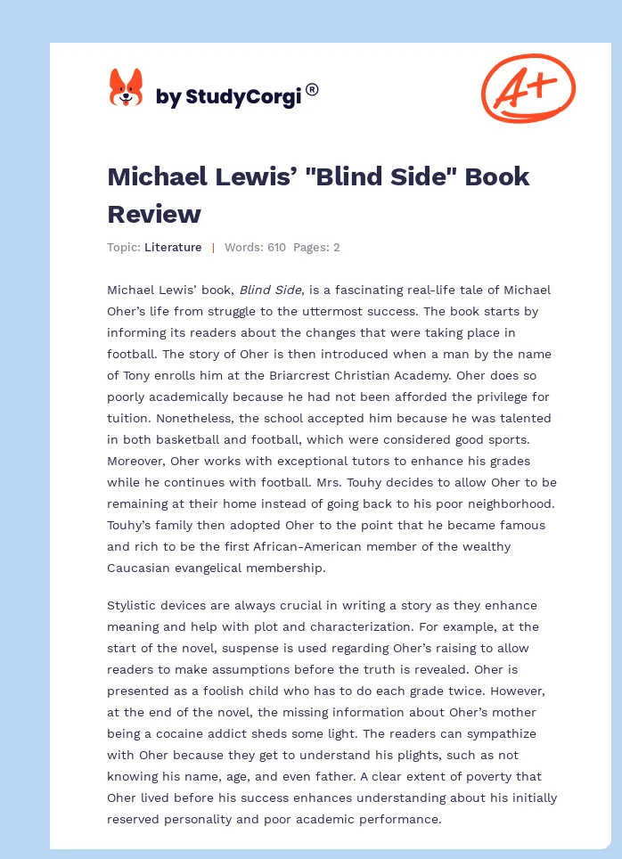 Michael Lewis’ "Blind Side" Book Review. Page 1