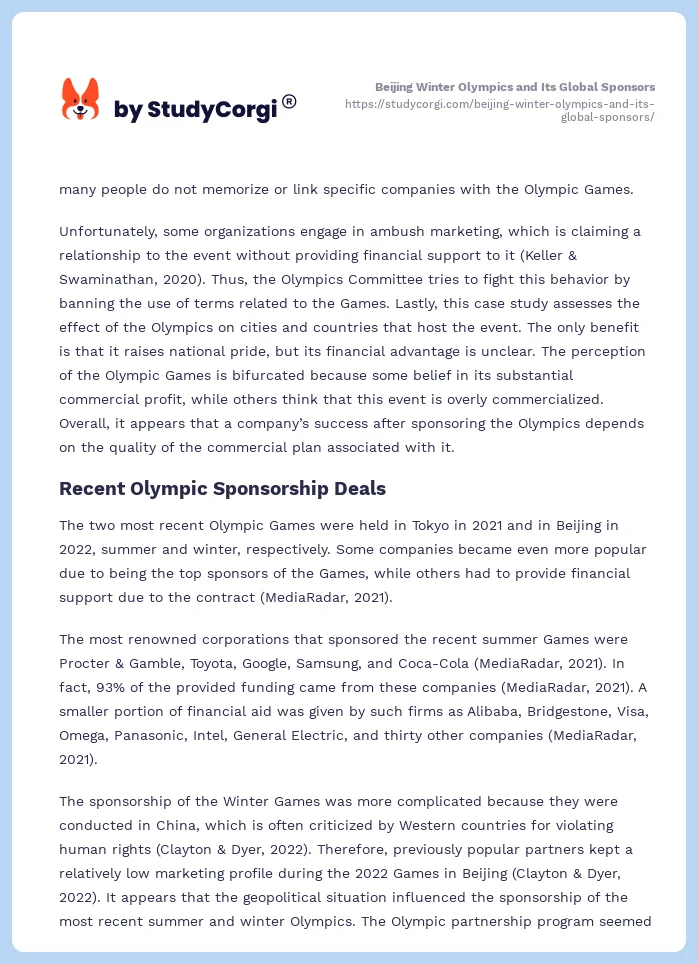 Beijing Winter Olympics and Its Global Sponsors. Page 2