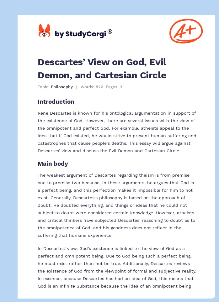 Descartes’ View on God, Evil Demon, and Cartesian Circle. Page 1