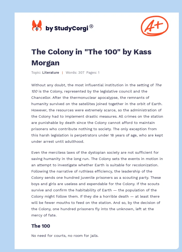 The Colony in "The 100" by Kass Morgan. Page 1