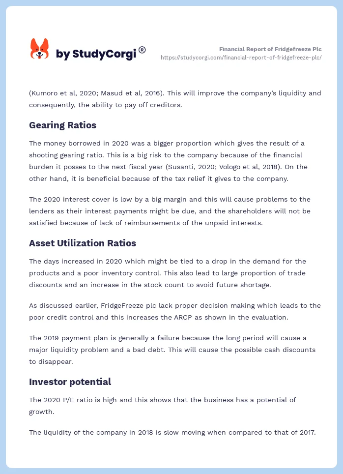 Financial Report of Fridgefreeze Plc. Page 2