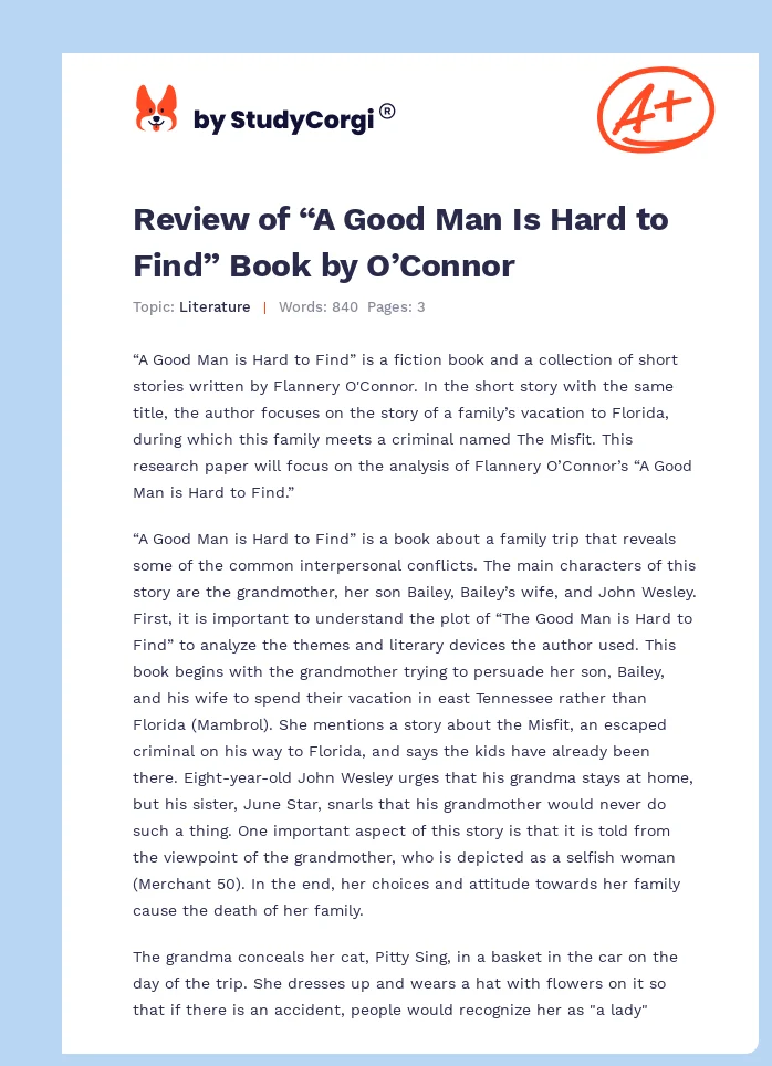 Review of “A Good Man Is Hard to Find” Book by O’Connor. Page 1