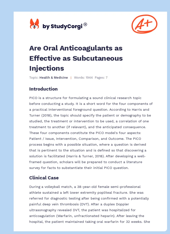 Are Oral Anticoagulants as Effective as Subcutaneous Injections. Page 1