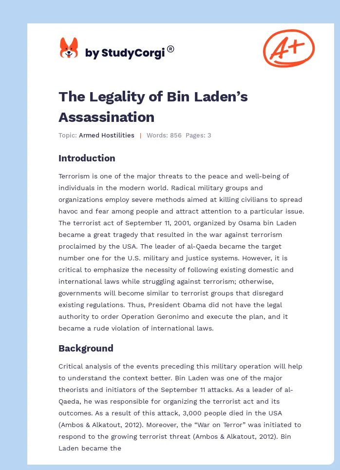 The Legality of Bin Laden’s Assassination. Page 1