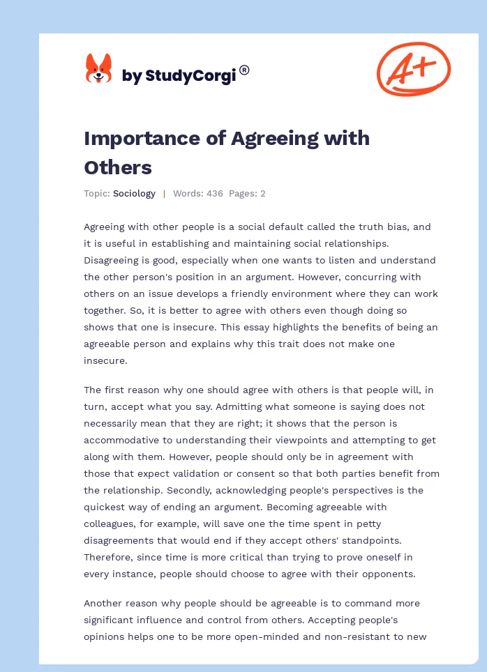 Importance of Agreeing with Others. Page 1