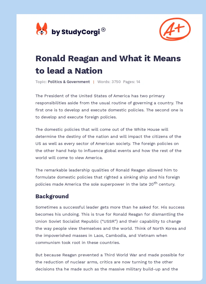 Ronald Reagan and What it Means to lead a Nation. Page 1