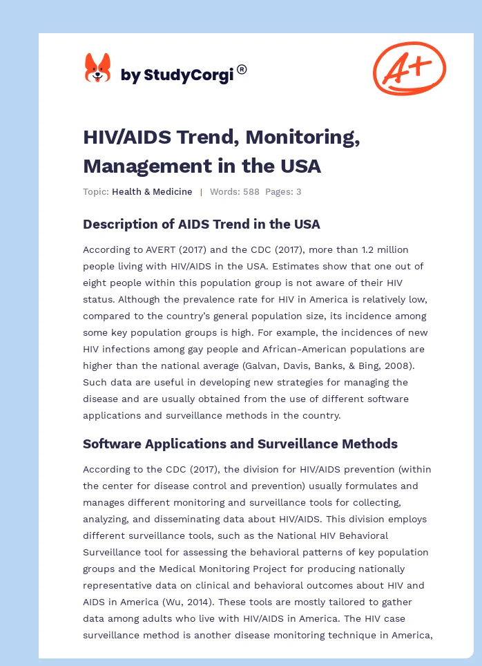 HIV/AIDS Trend, Monitoring, Management in the USA. Page 1