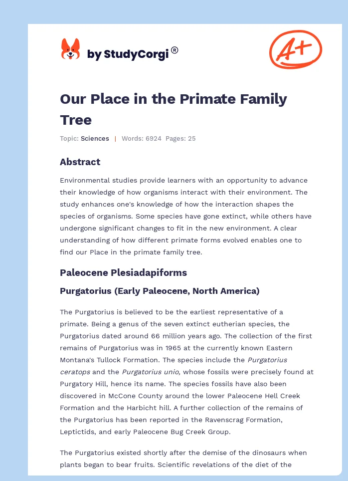 Our Place in the Primate Family Tree. Page 1