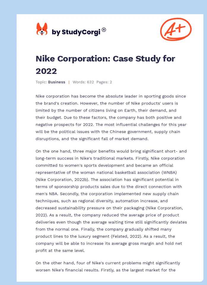 Nike Corporation: Case Study for 2022. Page 1