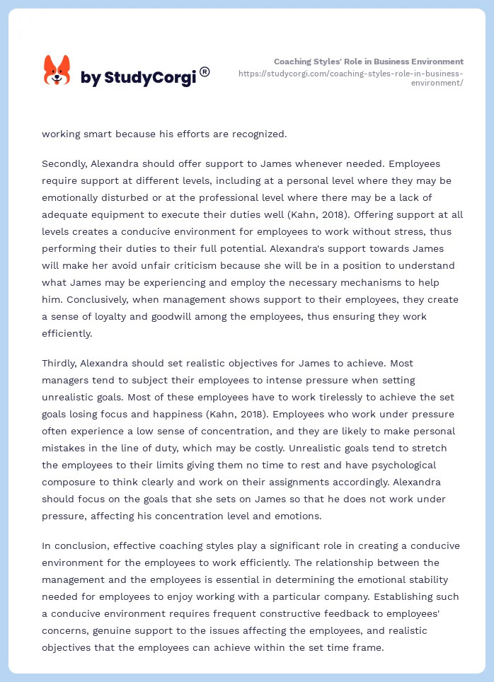 Coaching Styles' Role in Business Environment. Page 2