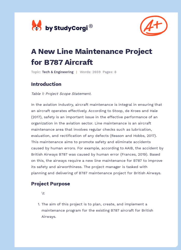 A New Line Maintenance Project for B787 Aircraft. Page 1