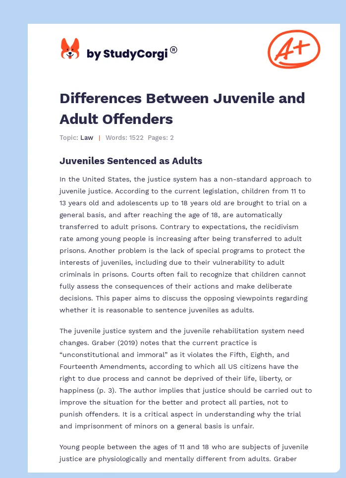Juveniles Sentenced as Adults – Is It Fair?. Page 1