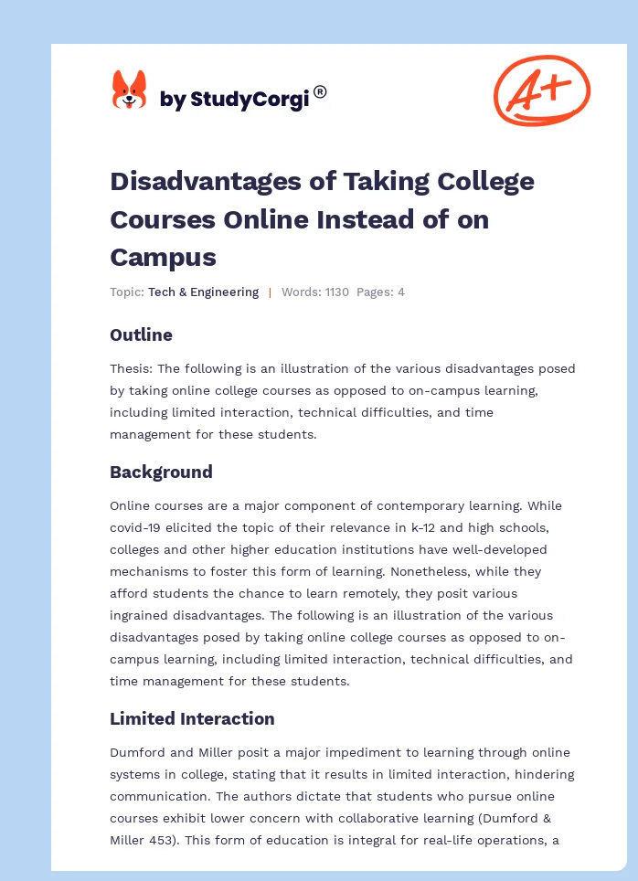 Disadvantages of Taking College Courses Online Instead of on Campus. Page 1