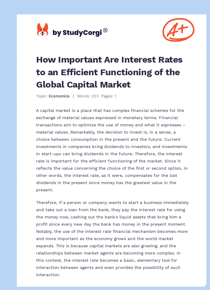 How Important Are Interest Rates to an Efficient Functioning of the Global Capital Market. Page 1