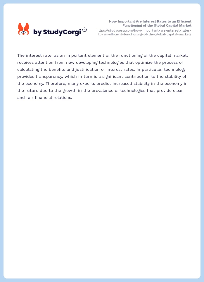 How Important Are Interest Rates to an Efficient Functioning of the Global Capital Market. Page 2