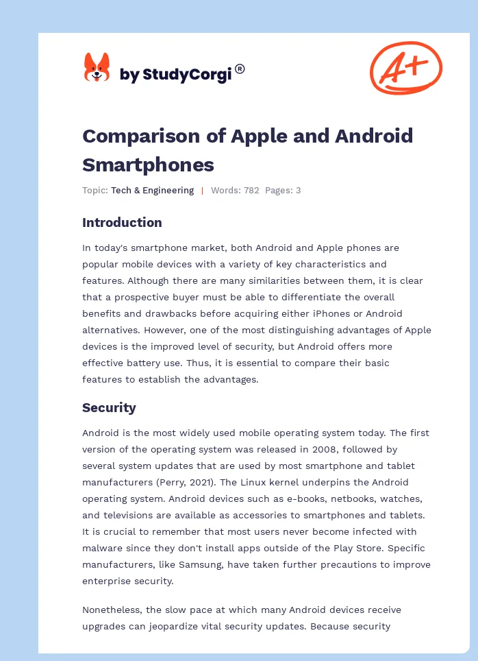 Comparison of Apple and Android Smartphones. Page 1