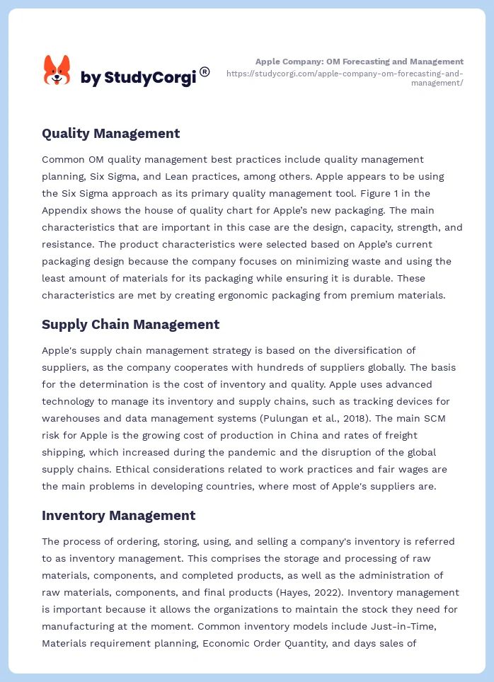 Apple Company: OM Forecasting and Management. Page 2