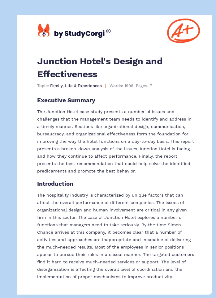 Junction Hotel's Design and Effectiveness. Page 1