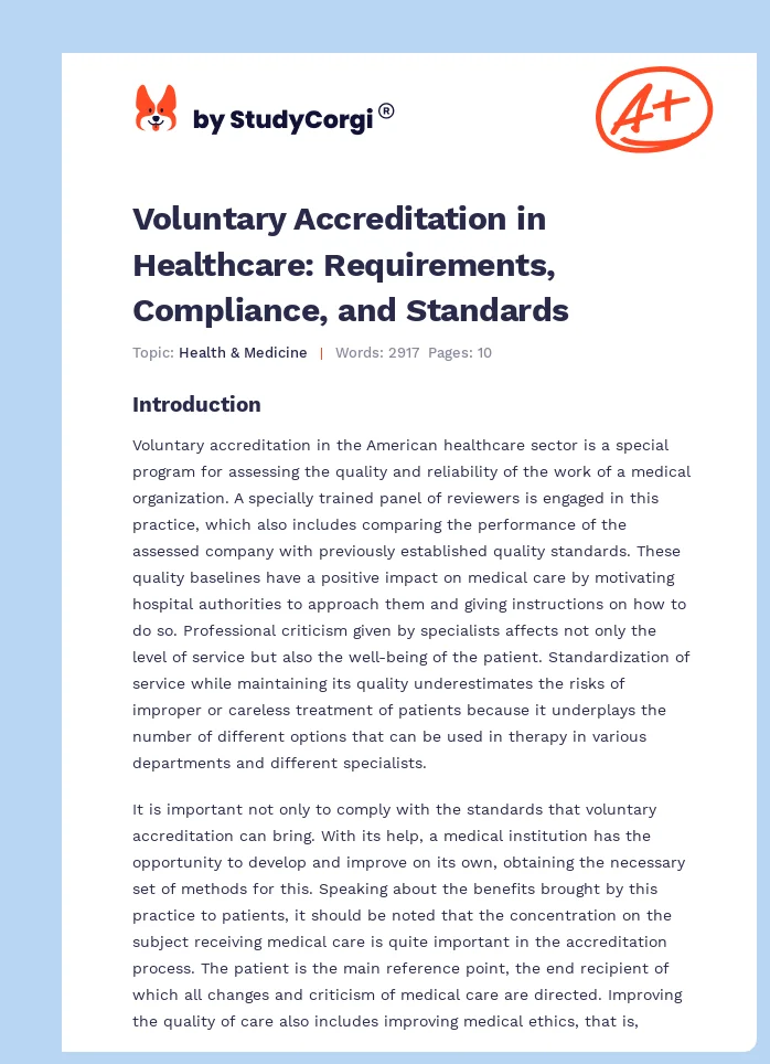 Voluntary Accreditation in Healthcare: Requirements, Compliance, and Standards. Page 1