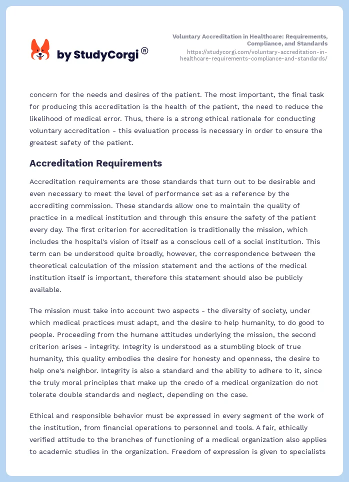 Voluntary Accreditation in Healthcare: Requirements, Compliance, and Standards. Page 2