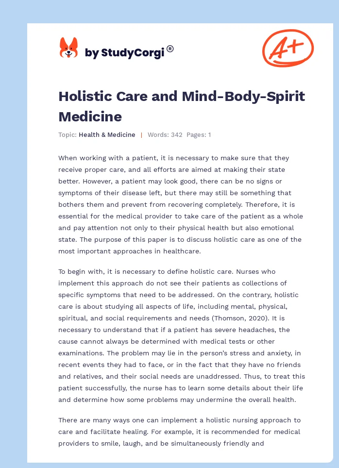 Holistic Care and Mind-Body-Spirit Medicine. Page 1