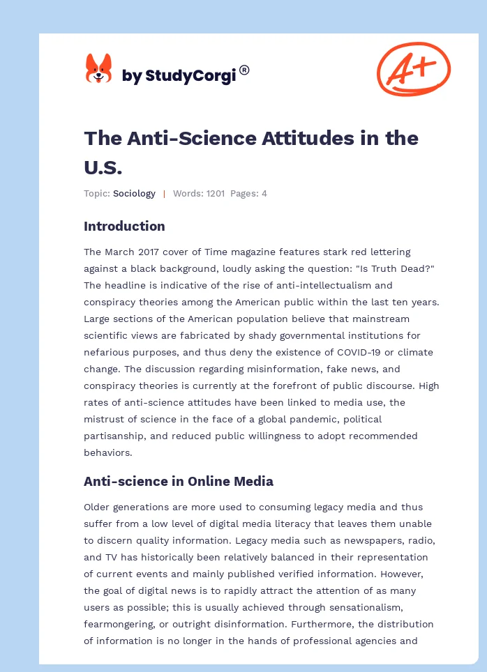 The Anti-Science Attitudes in the U.S.. Page 1