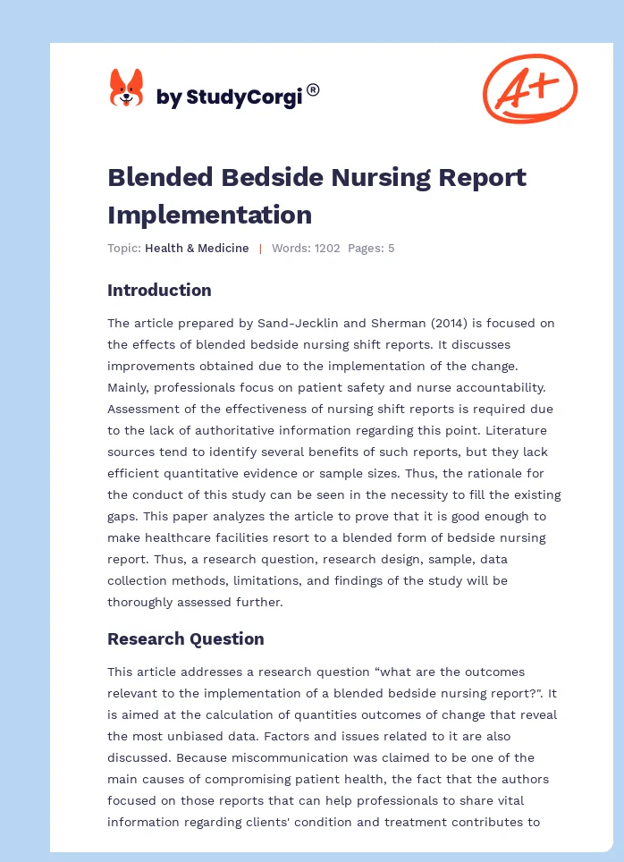 Blended Bedside Nursing Report Implementation. Page 1