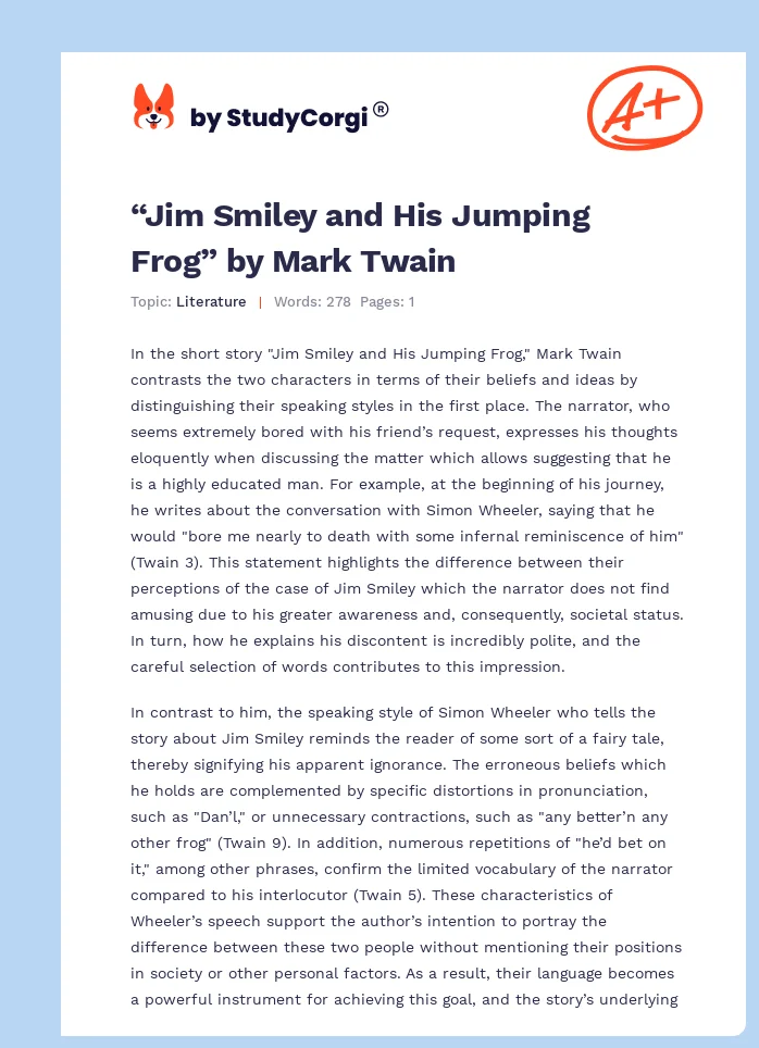 “Jim Smiley and His Jumping Frog” by Mark Twain. Page 1