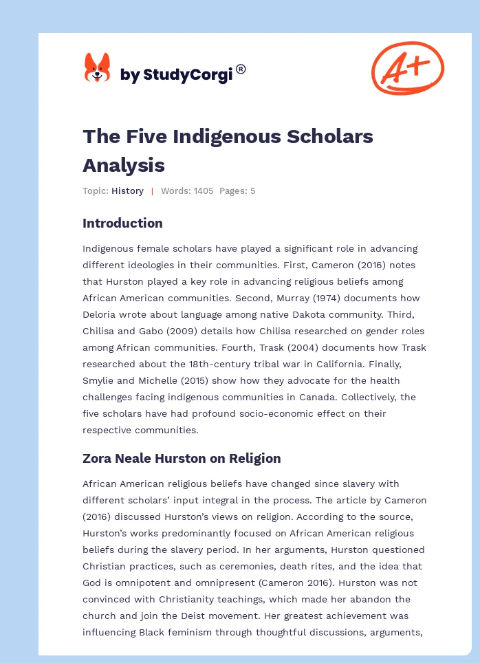 The Five Indigenous Scholars Analysis. Page 1