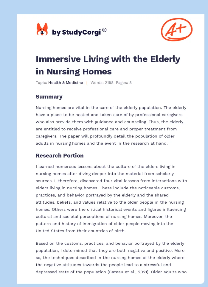 Immersive Living with the Elderly in Nursing Homes. Page 1