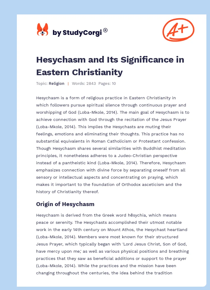 Hesychasm and Its Significance in Eastern Christianity. Page 1
