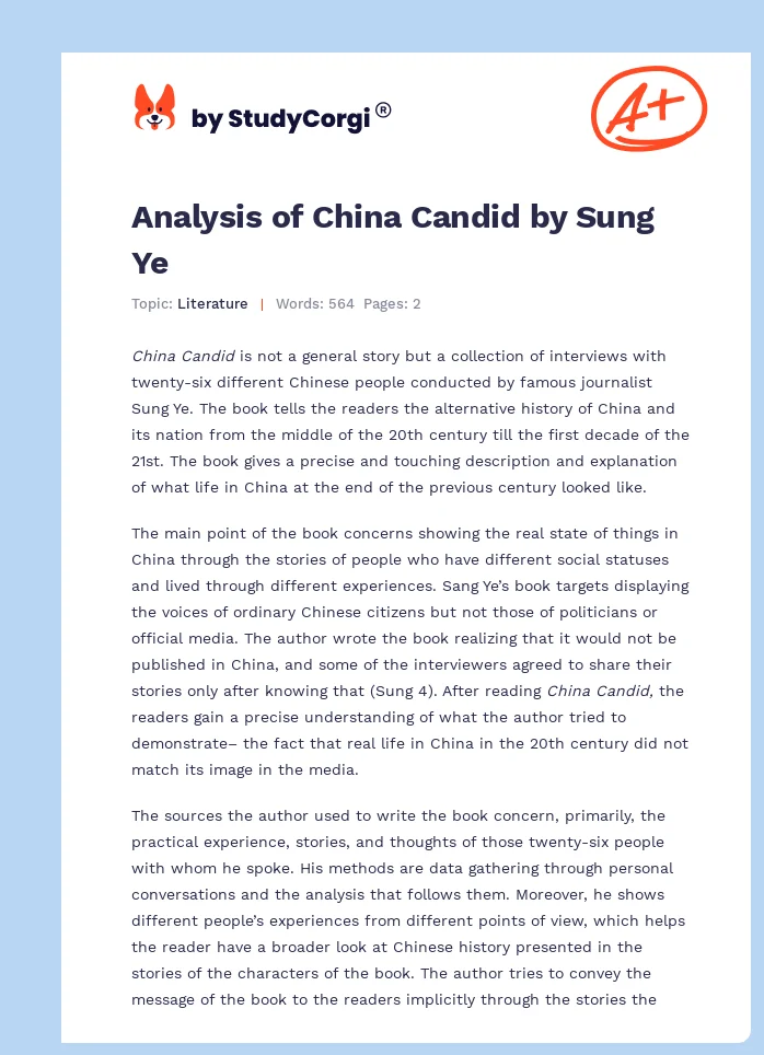 Analysis of China Candid by Sung Ye. Page 1