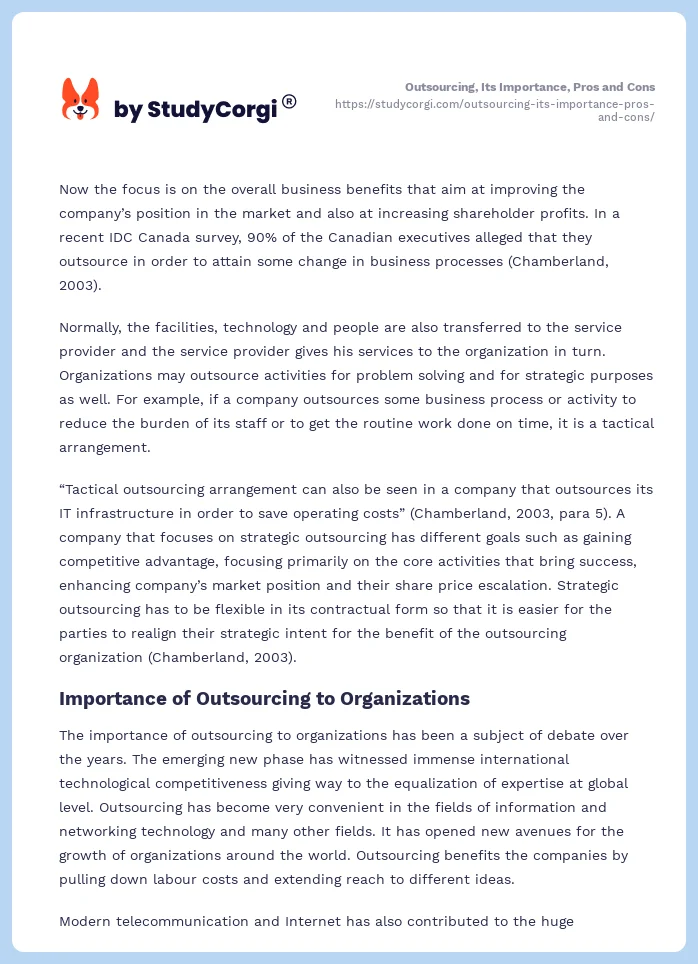 Outsourcing, Its Importance, Pros and Cons. Page 2