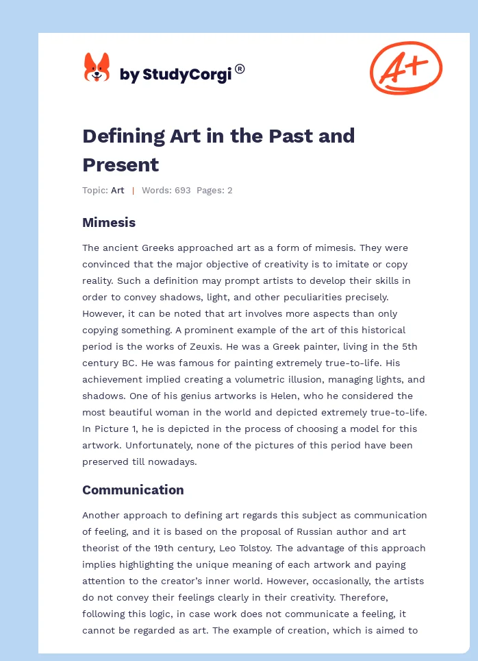 Defining Art in the Past and Present. Page 1
