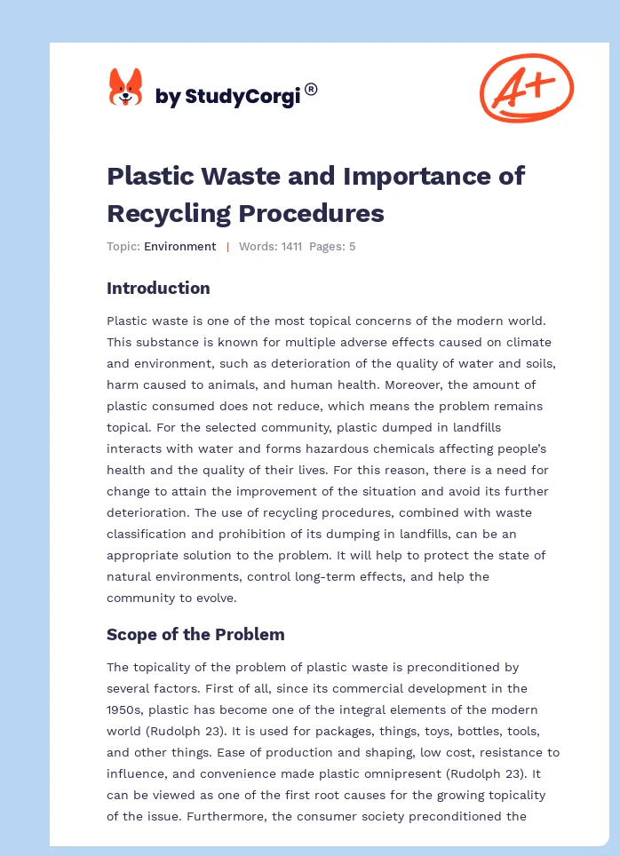 Plastic Waste and Importance of Recycling Procedures. Page 1
