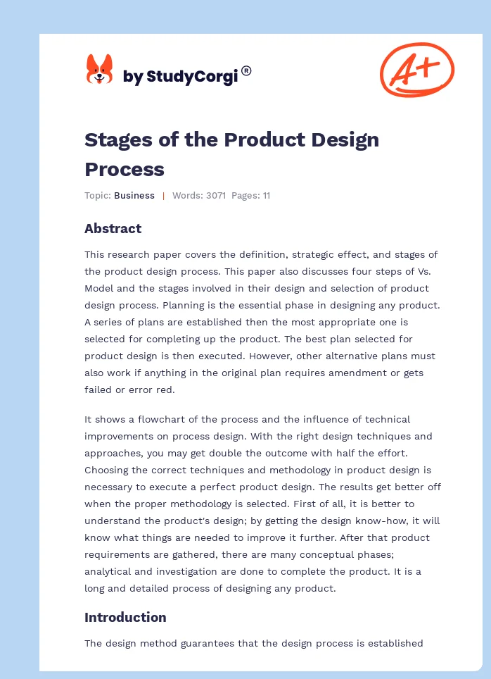 Stages of the Product Design Process. Page 1