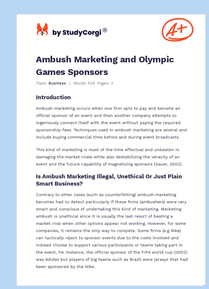 Ambush Marketing and Olympic Games Sponsors. Page 1