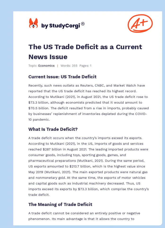 The US Trade Deficit as a Current News Issue. Page 1