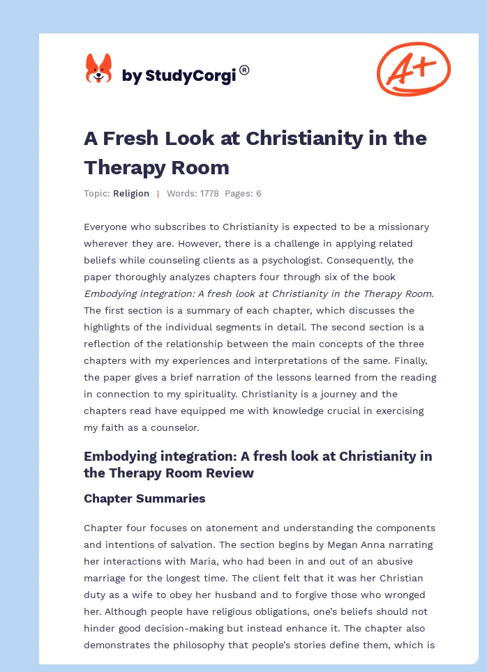 A Fresh Look at Christianity in the Therapy Room. Page 1