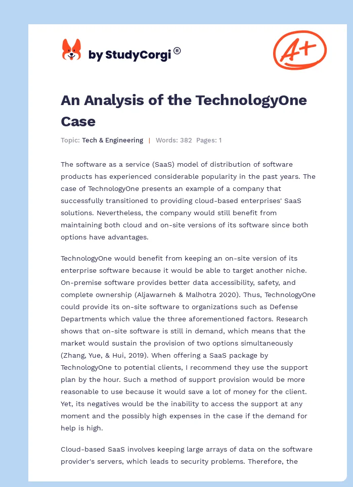 An Analysis of the TechnologyOne Case. Page 1