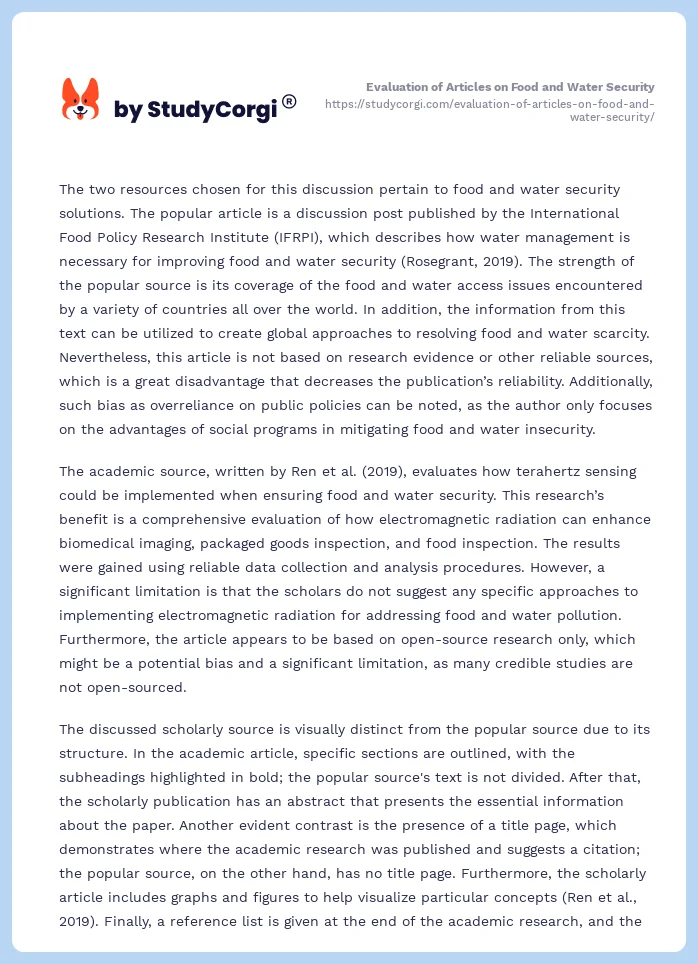 Evaluation of Articles on Food and Water Security. Page 2