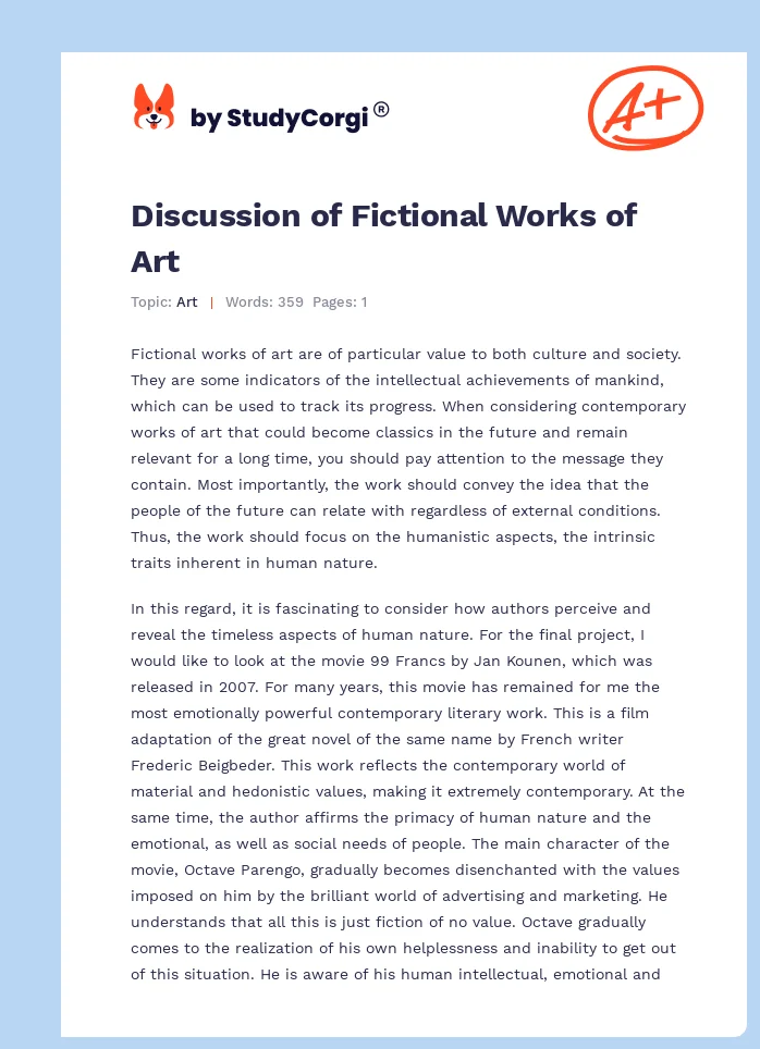 Discussion of Fictional Works of Art. Page 1
