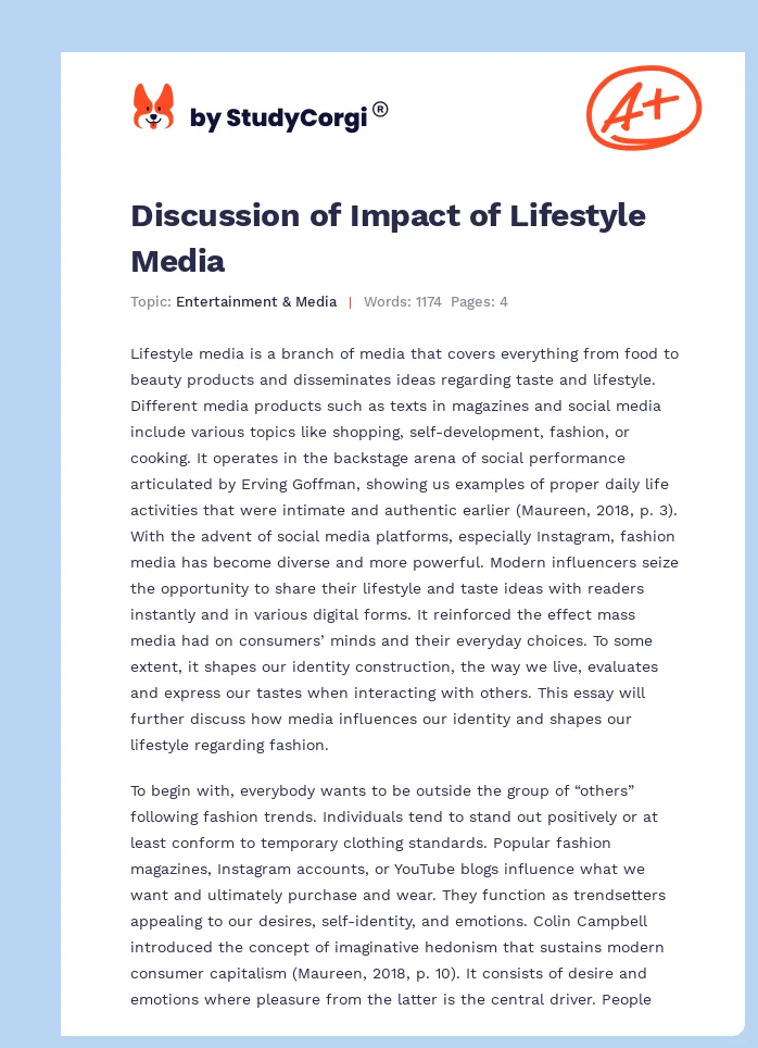Discussion of Impact of Lifestyle Media. Page 1